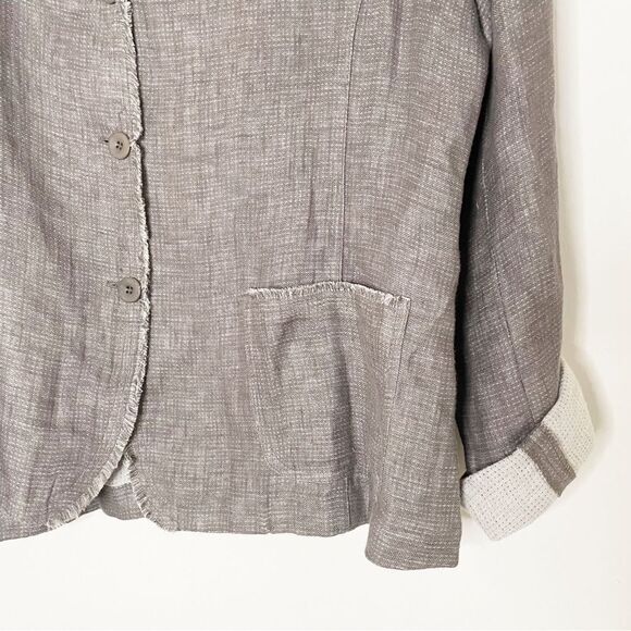 Eileen Fisher Irish Linen Single Button Double Front Pocket Jacket L light grey - Picture 5 of 8